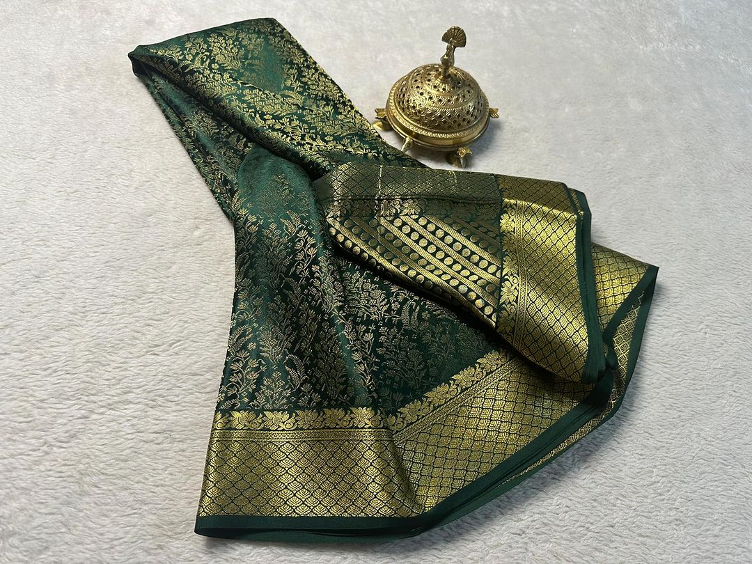 Green Pure Brocade Mysore Silk by Icultuers