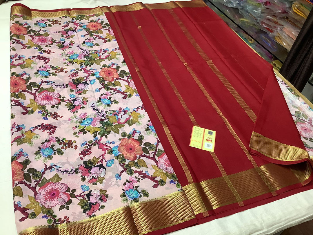 Floral Digital Printed Crepe Mysore Silk  by Icultuer