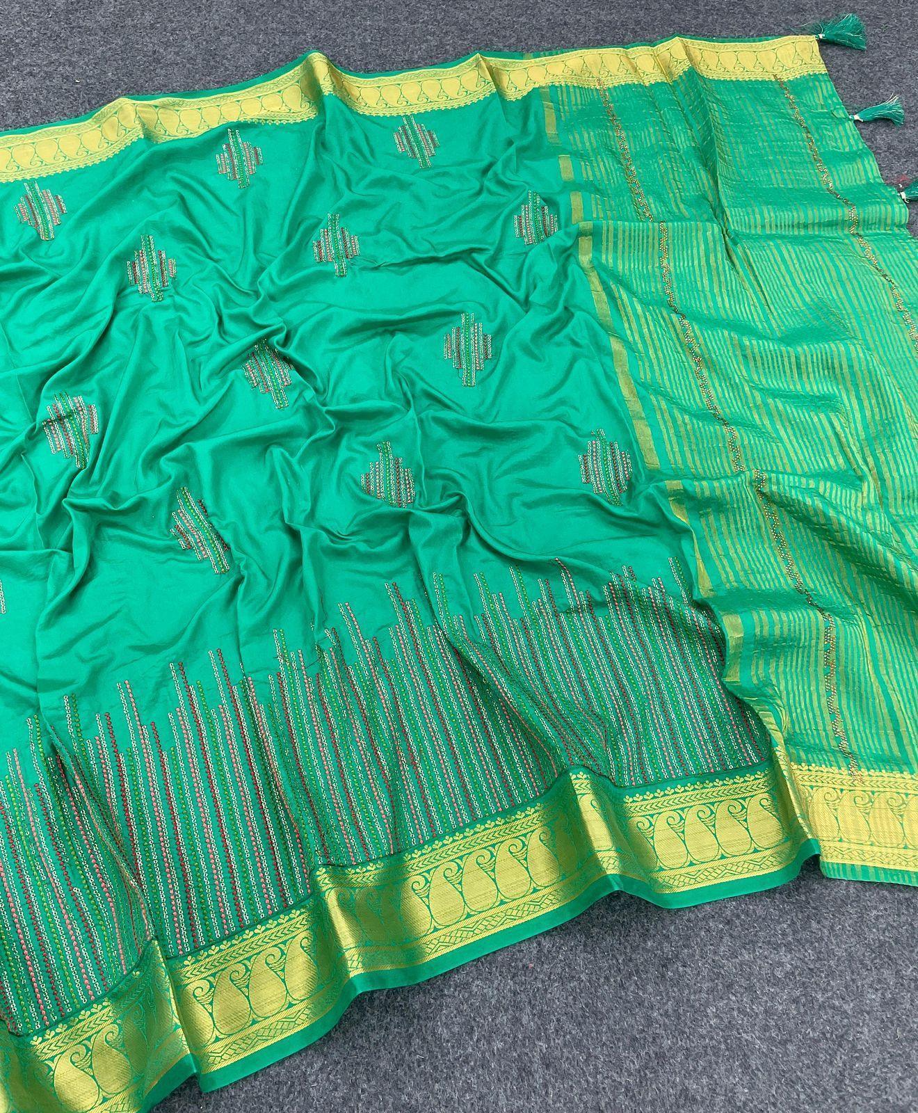 Embroidered Designer Silk Saree With Blouse – Stunning Party Wear