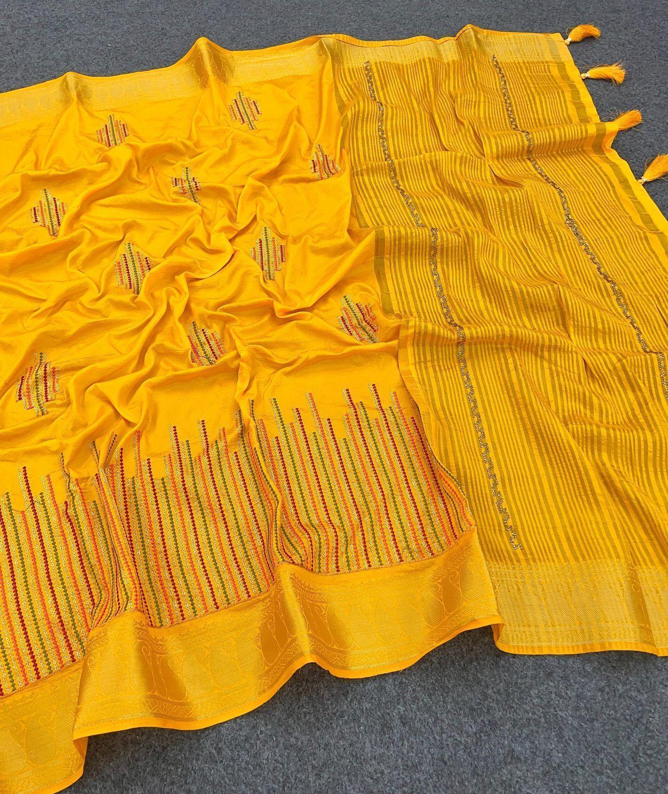 Premium Embroidered Silk Saree With Embroidered Blouse – Shop Online