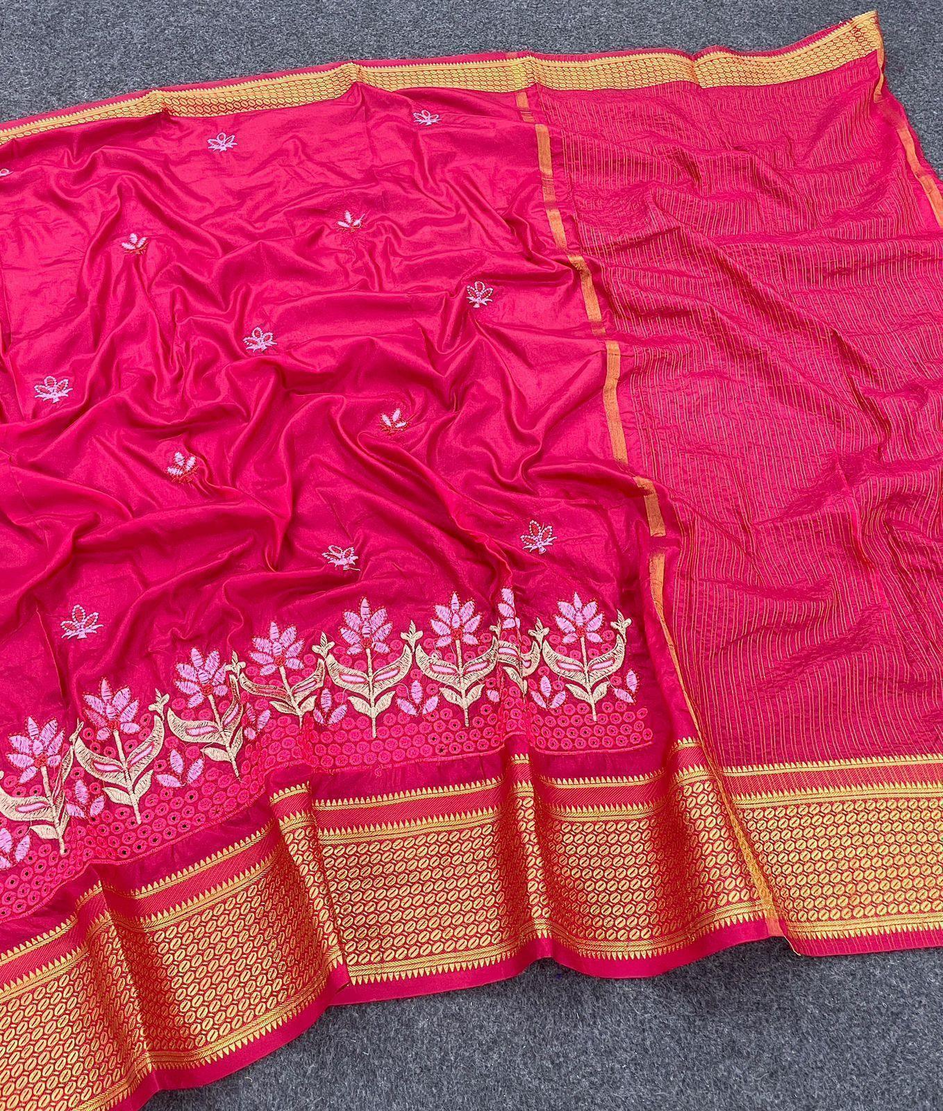 Handcrafted Designer Silk Saree With Embroidered Blouse – Premium Collection