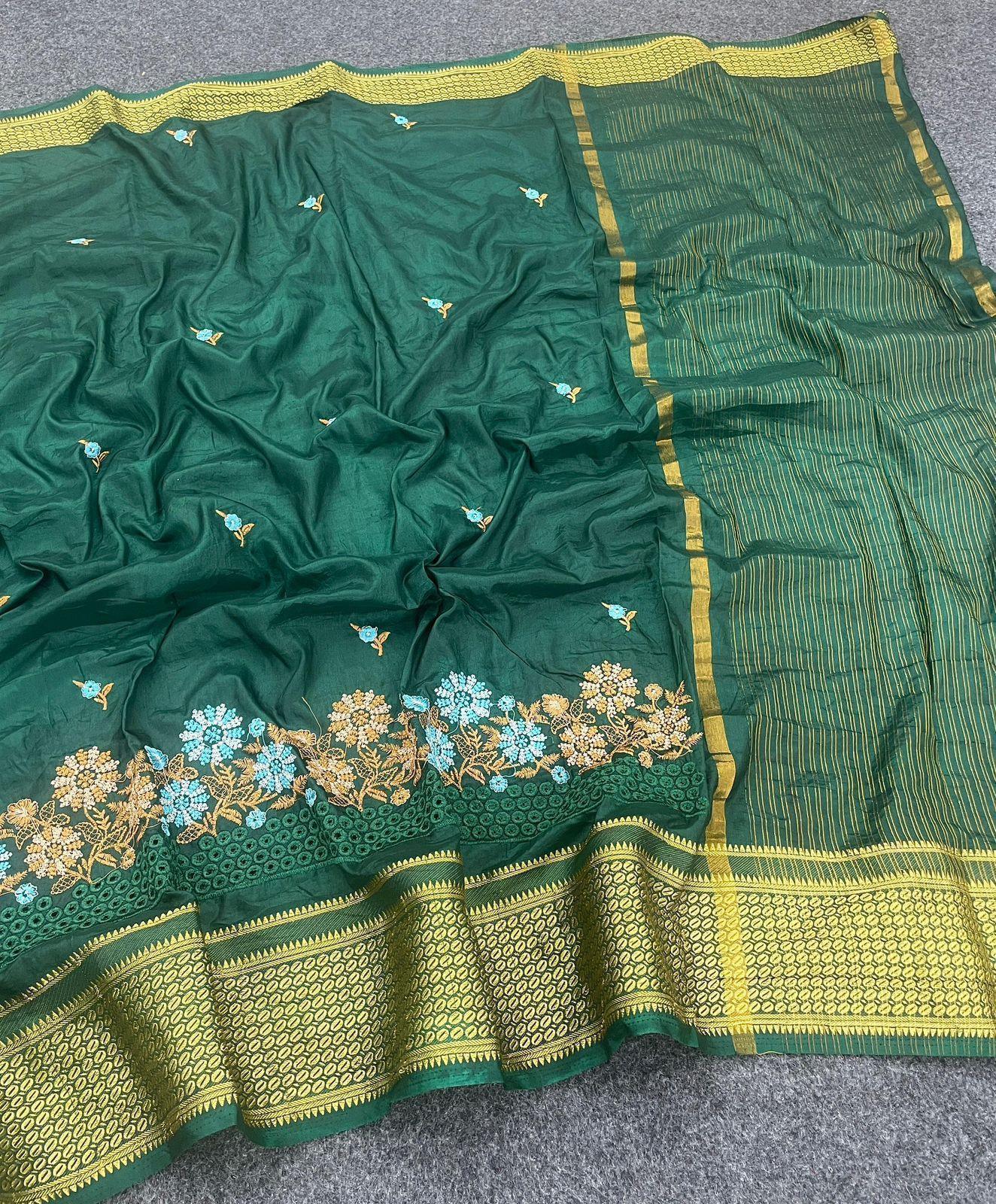 Beautiful Embroidered Designer Silk Saree With Embroidered Blouse