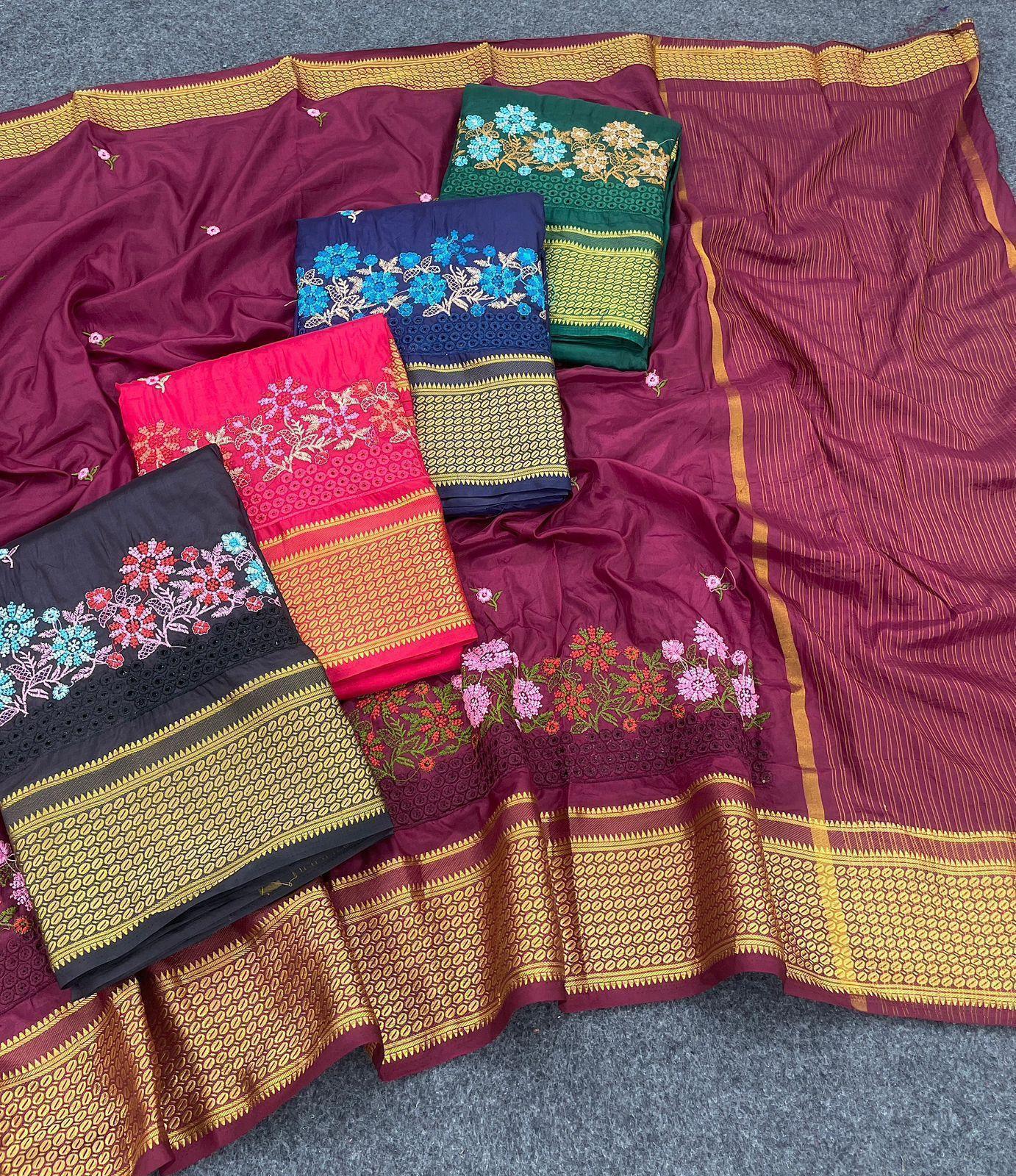 Gorgeous Embroidered Silk Saree With Blouse – Traditional Elegance