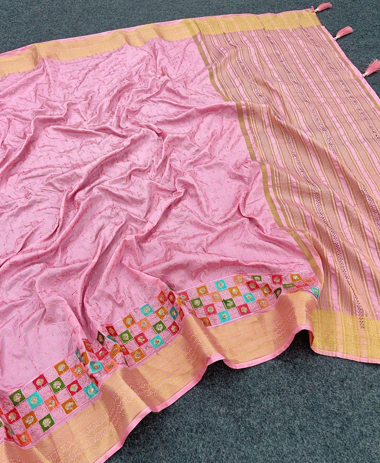 Embroidered Silk Saree With Blouse – Designer Traditional Collection