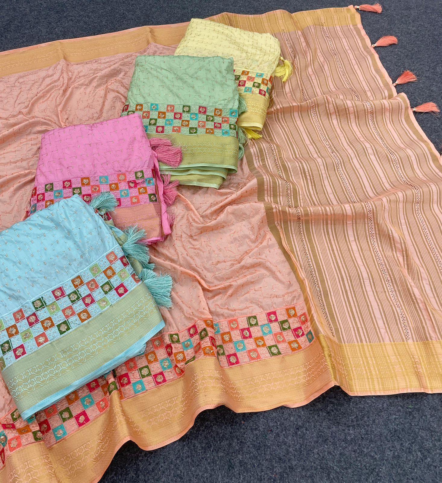 Beautiful Embroidered Designer Silk Saree With Embroidered Blouse