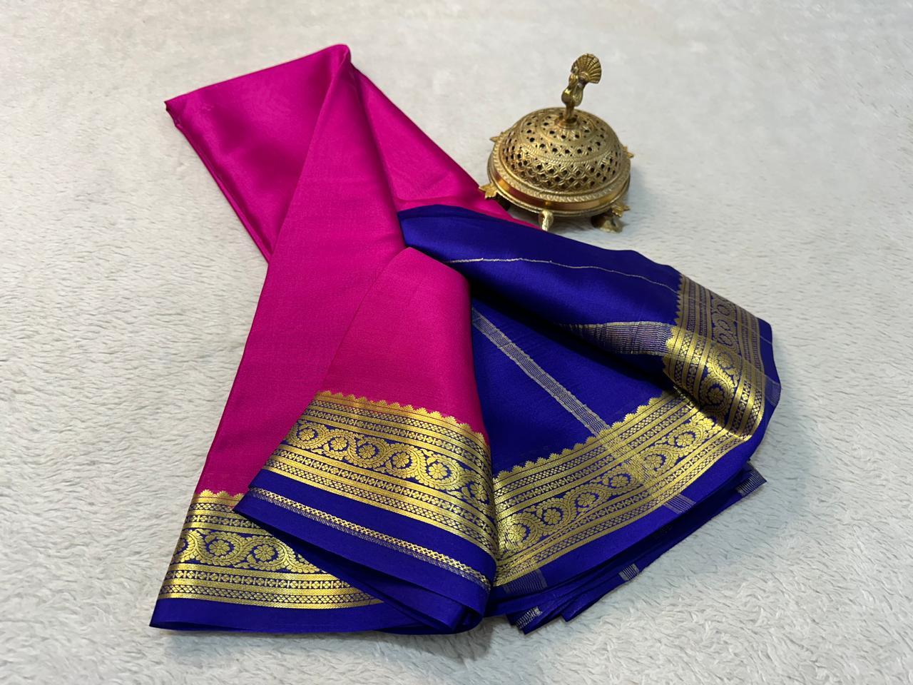Golden Elegance: Pure Mysore Silk Saree with Luxe Border Details