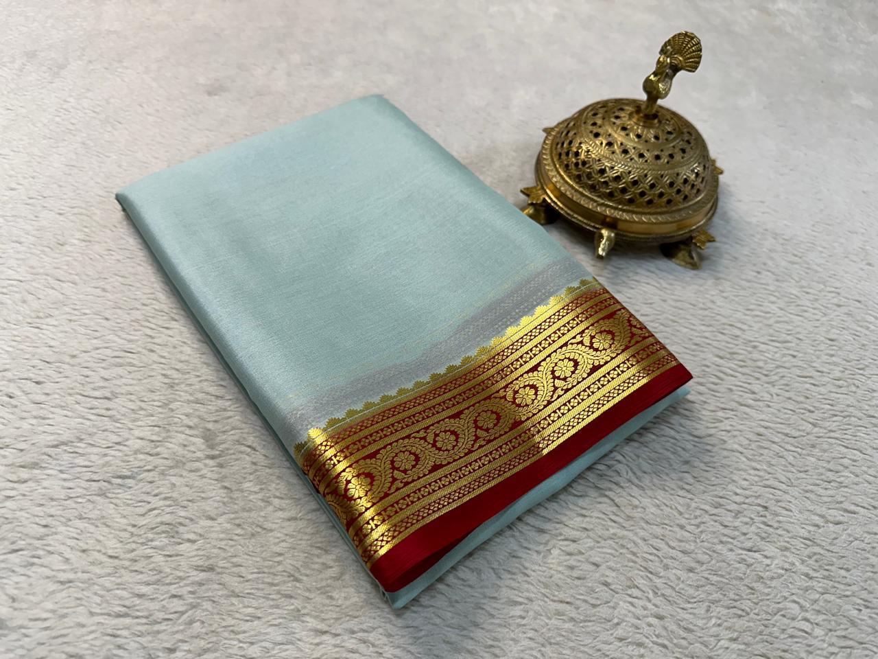 Elegant Contrasts: Pure Mysore Silk by Icultuers with Royal Zari Designs