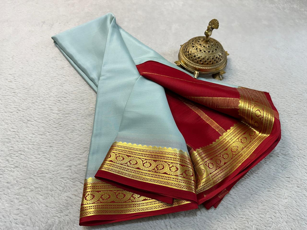 Elegant Contrasts: Pure Mysore Silk by Icultuers with Royal Zari Designs