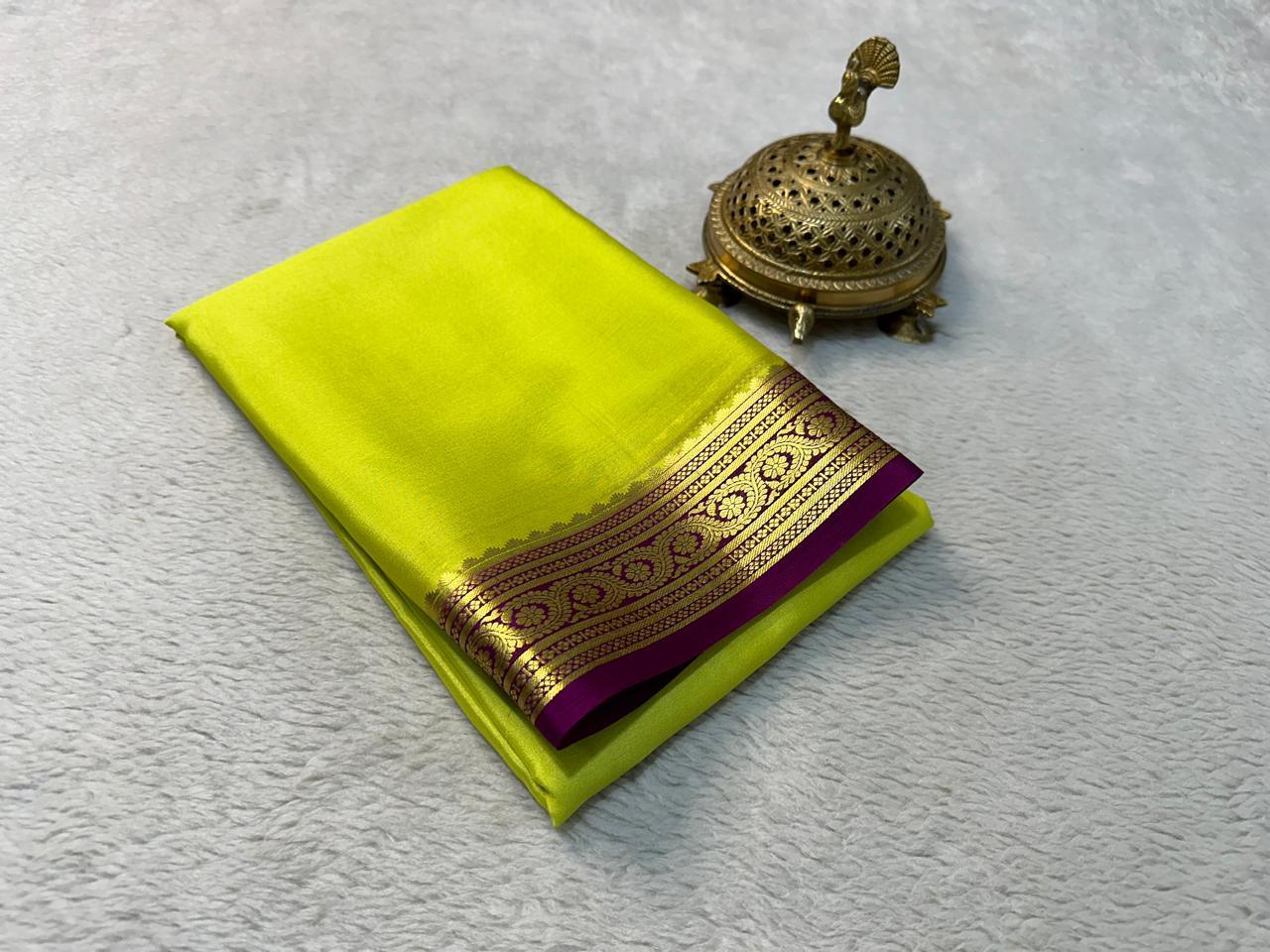 Radiant Allure: Pure Mysore Silk by Icultuer with Captivating Zari Borders