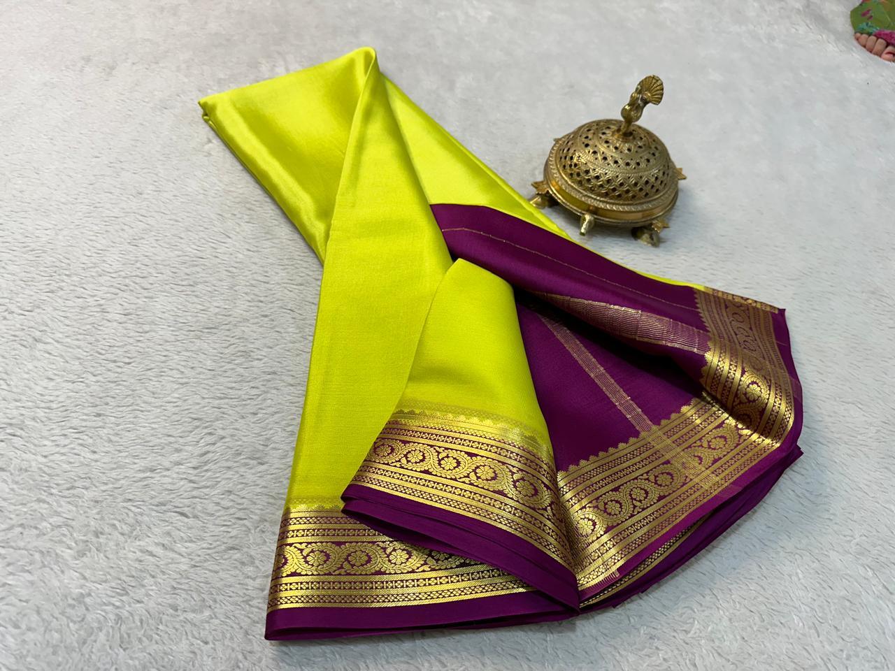 Radiant Allure: Pure Mysore Silk by Icultuer with Captivating Zari Borders
