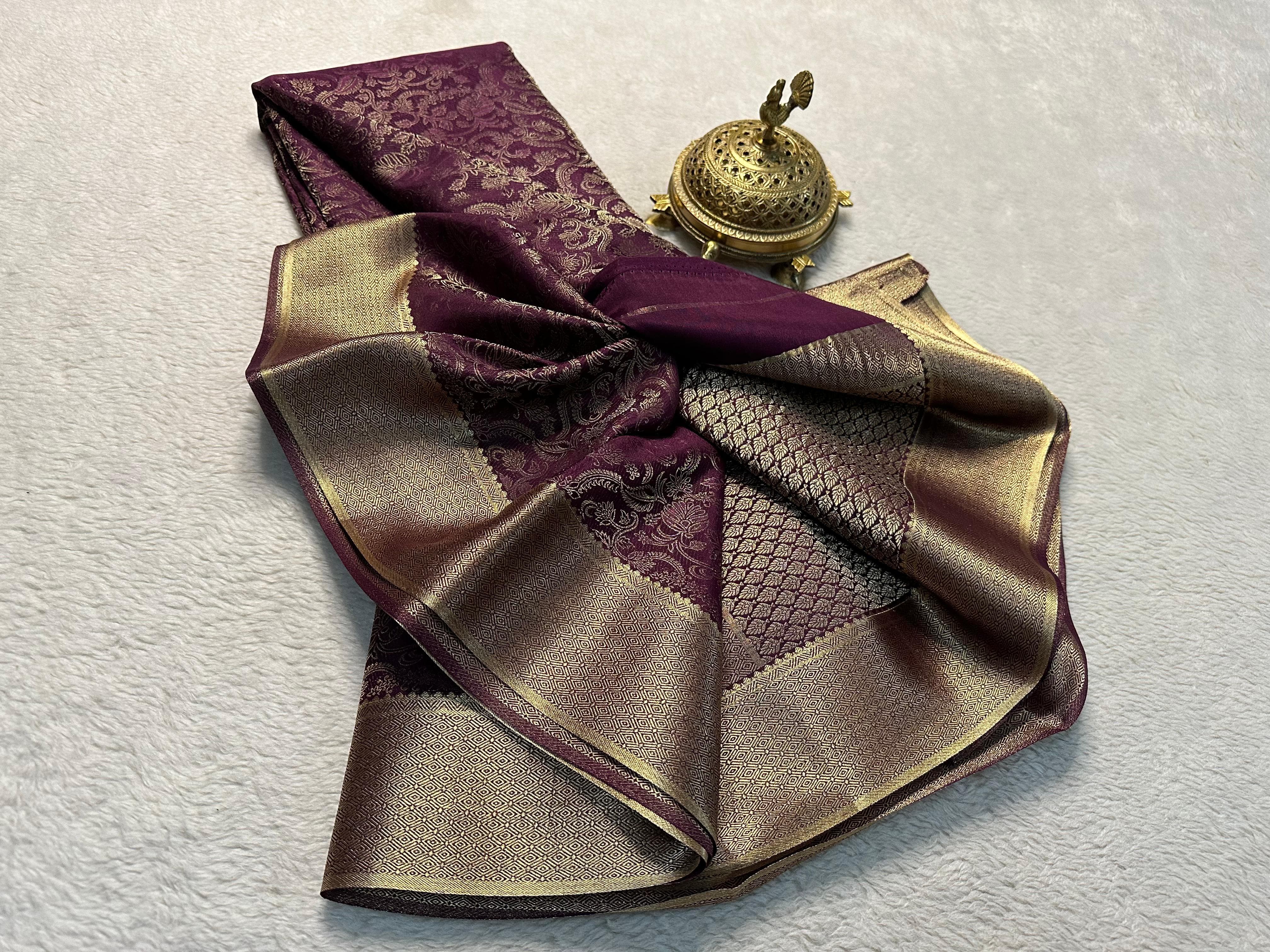 Wine color Pure Mysore Silk by Icultuers With Blouse