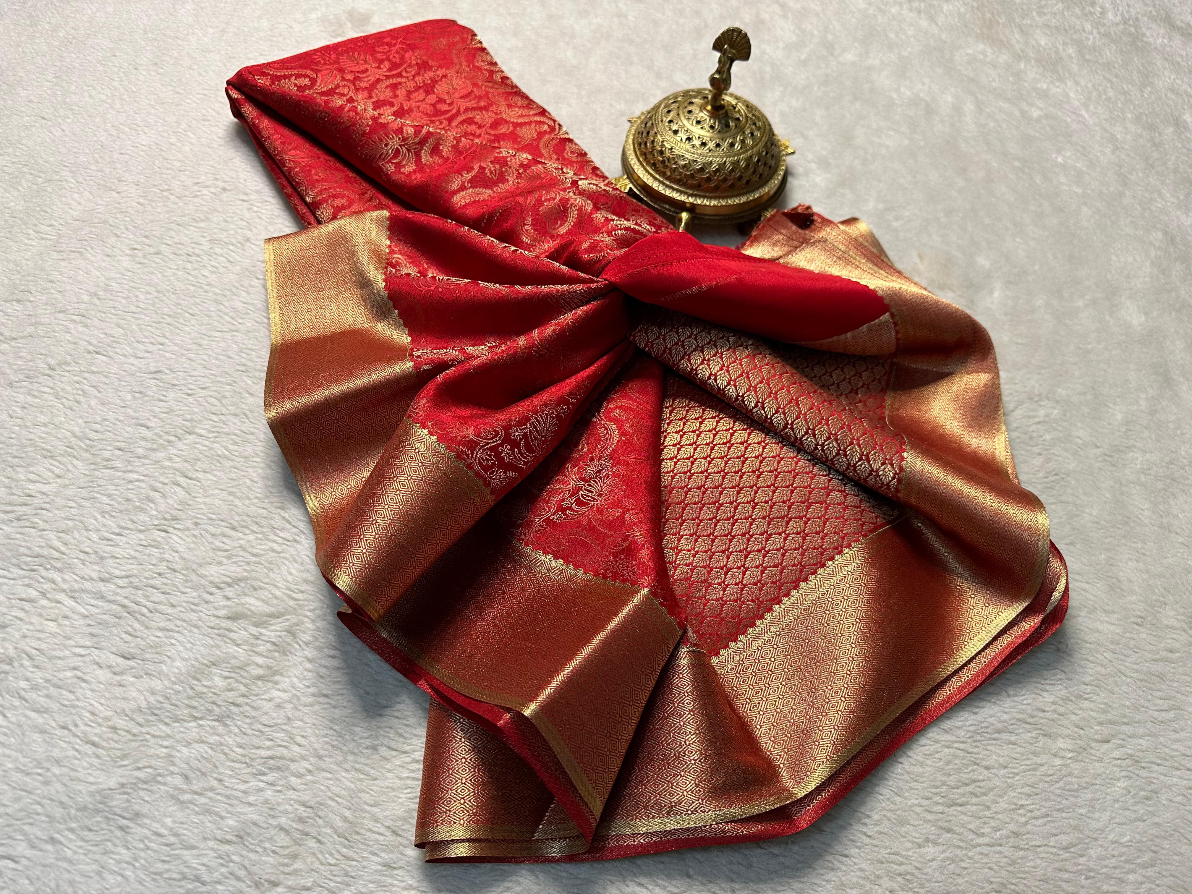 Pure Mysore Soft Silk Red by Icultuers with Blouse.