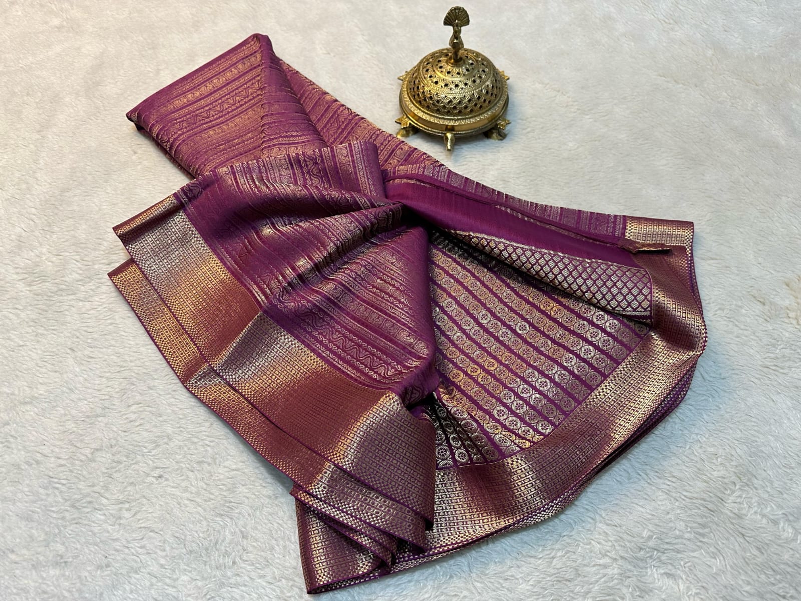 Purple Shades Long Border Pure Kanjivaram Soft Silk by Icultuer
