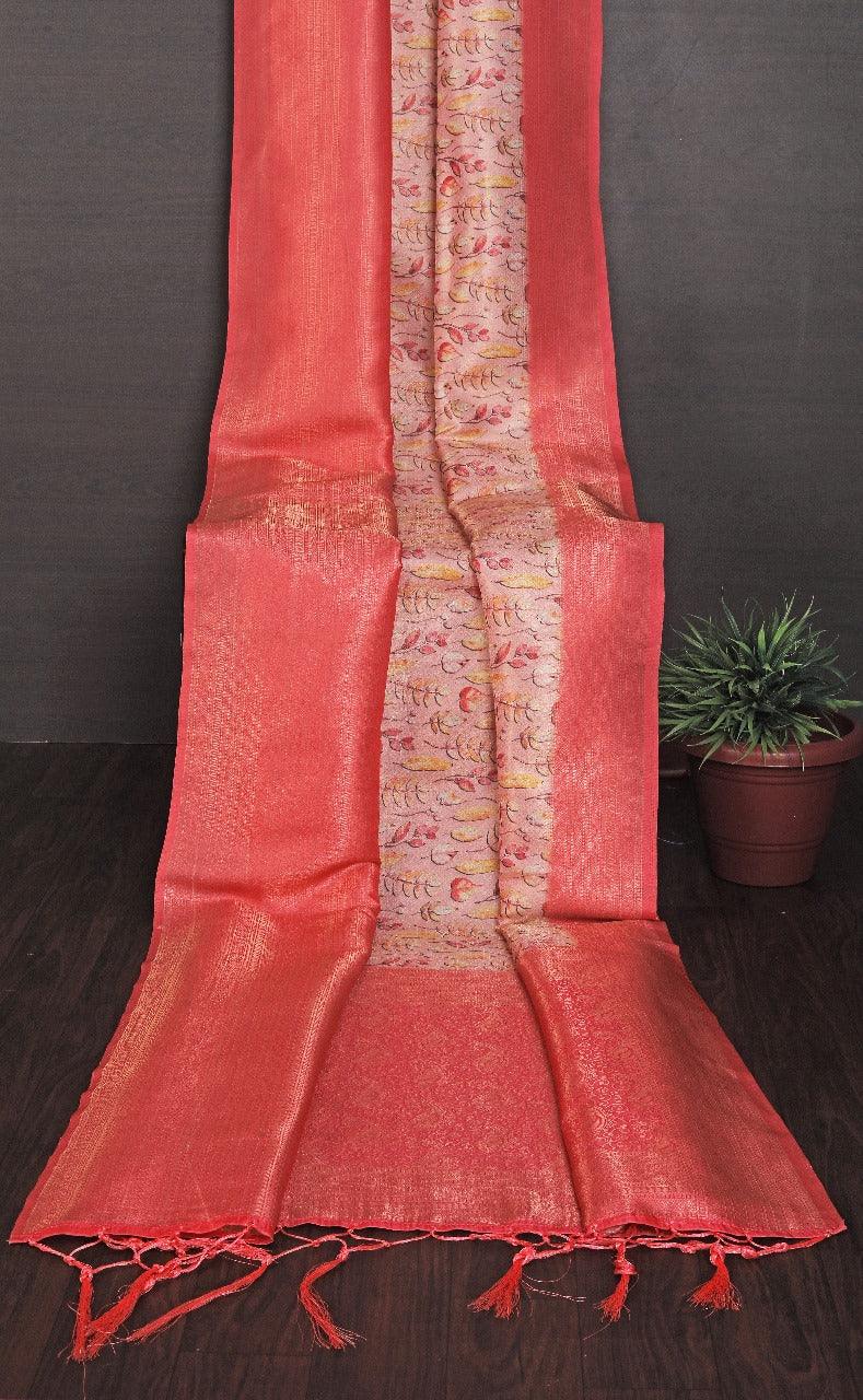 latest soft silk printed saree in peace colour