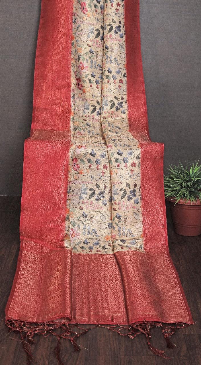 latest soft silk printed saree in maroon colour