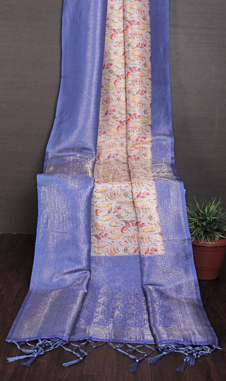 latest soft silk printed saree in dark purple