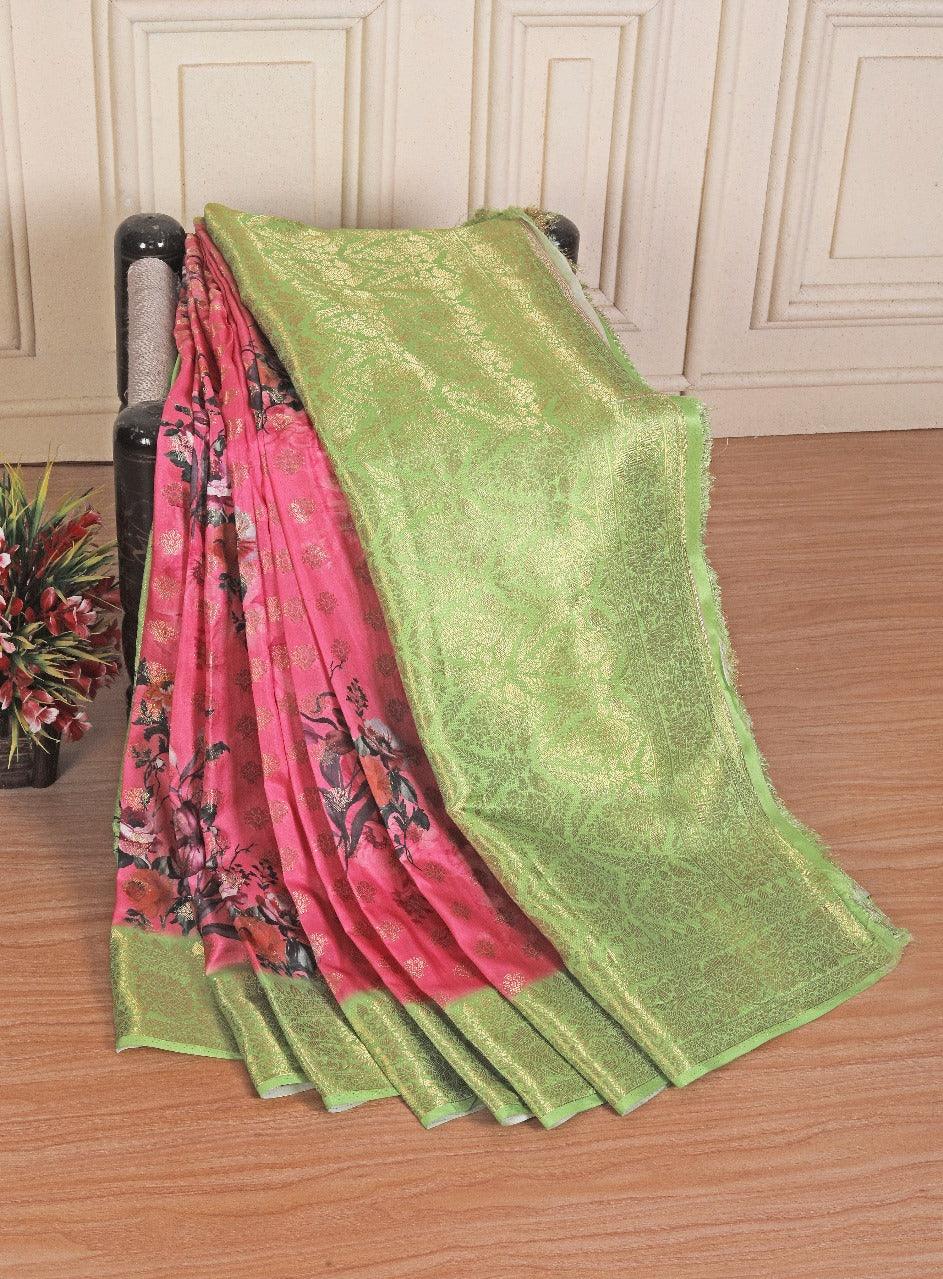 latest soft silk printed saree in Light pink color