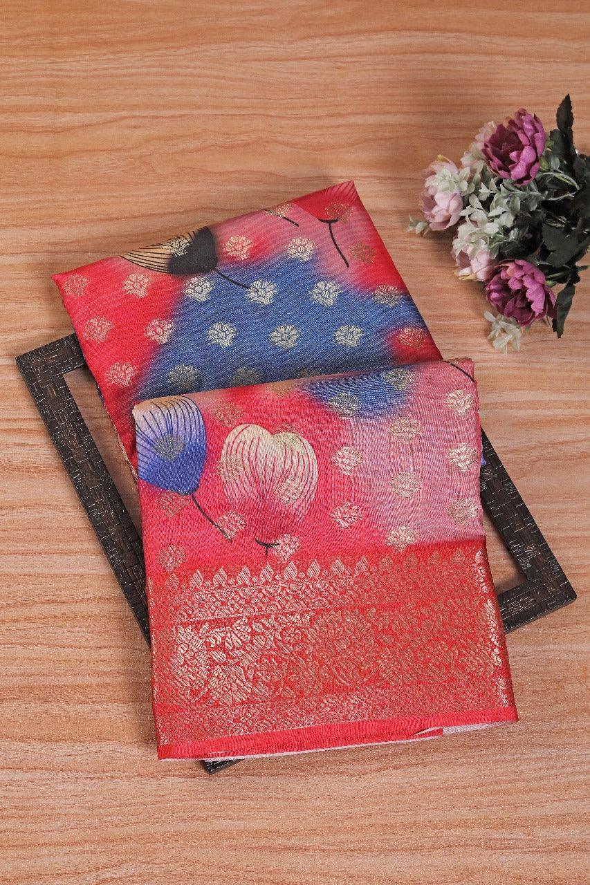 latest soft silk printed saree in red colour