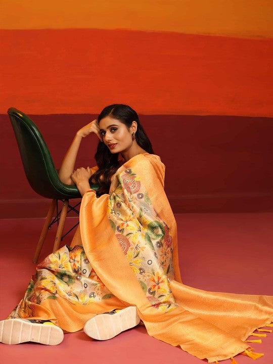 Modern Elegance: Digitally Printed Soft Silk Sarees in Golden