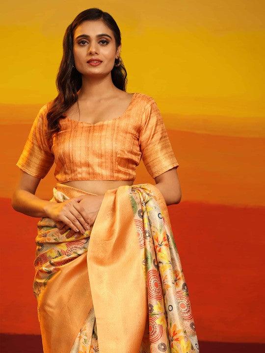 Modern Elegance: Digitally Printed Soft Silk Sarees in Golden