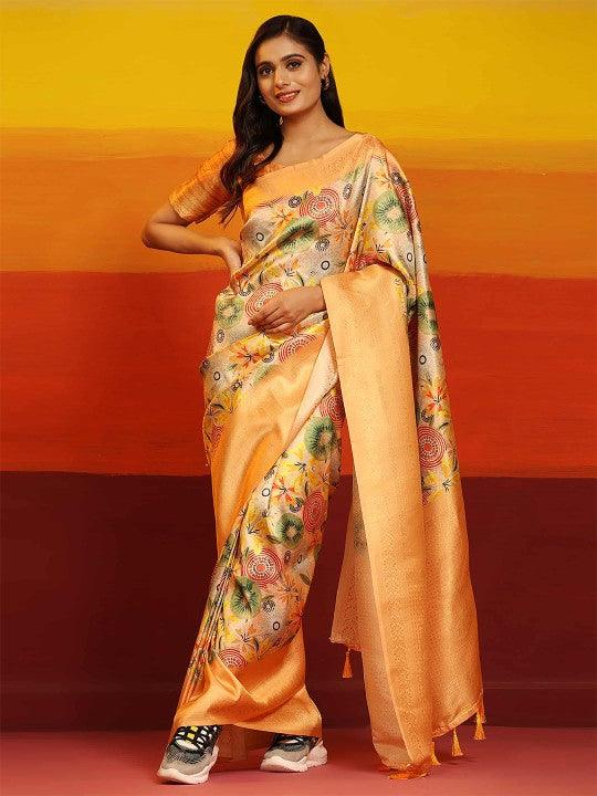 Modern Elegance: Digitally Printed Soft Silk Sarees in Golden