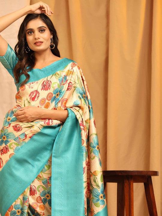Modern Elegance: Digitally Printed Soft Silk Sarees in Pastel Blue