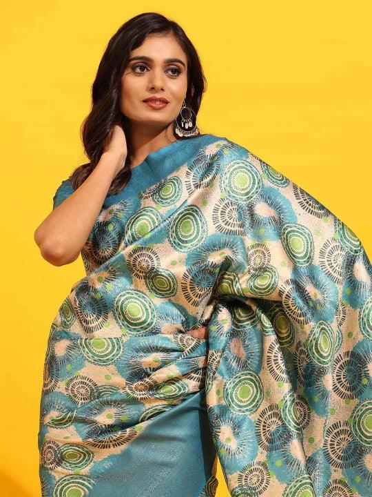Modern Elegance: Digitally Printed Soft Silk Sarees in Light blue