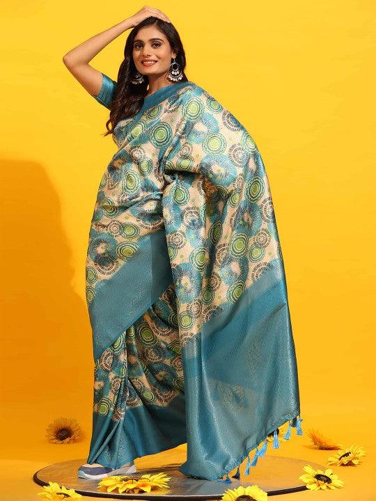 Modern Elegance: Digitally Printed Soft Silk Sarees in Light blue