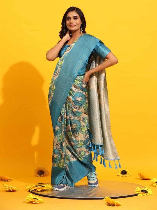 Modern Elegance: Digitally Printed Soft Silk Sarees in Light blue