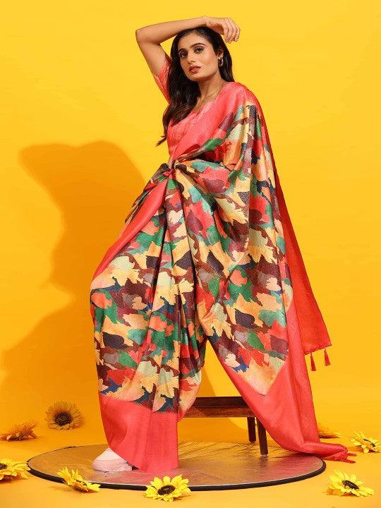 Modern Elegance: Digitally Printed Soft Silk Sarees in Salmon Pink