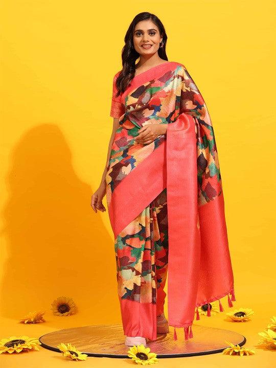 Modern Elegance: Digitally Printed Soft Silk Sarees in Salmon Pink