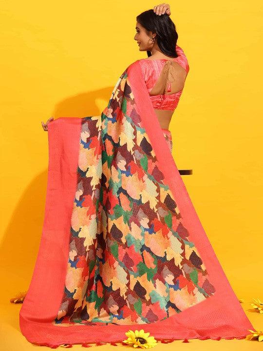 Modern Elegance: Digitally Printed Soft Silk Sarees in Salmon Pink