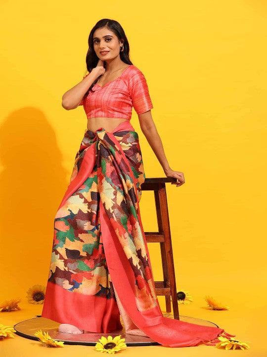 Modern Elegance: Digitally Printed Soft Silk Sarees in Salmon Pink