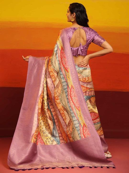 Modern Elegance: Digitally Printed Soft Silk Sarees in Lavender