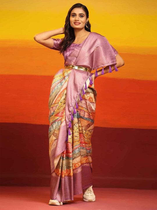 Modern Elegance: Digitally Printed Soft Silk Sarees in Lavender