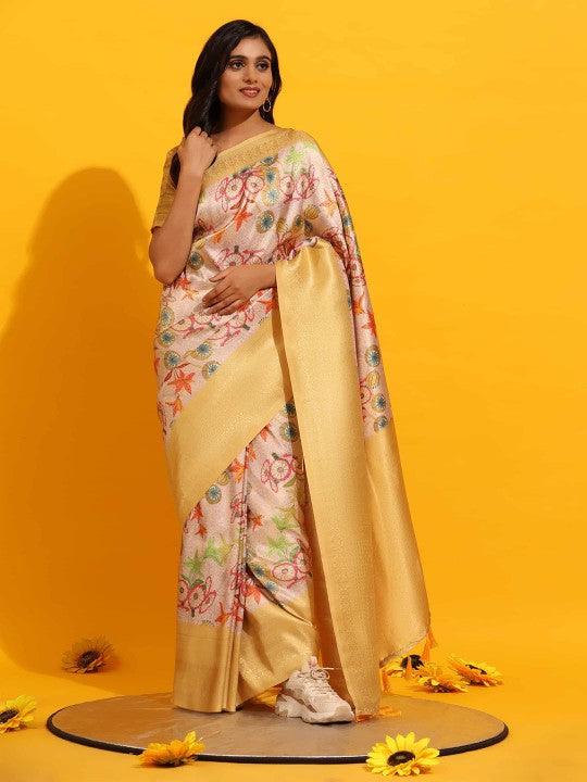 Modern Elegance: Digitally Printed Soft Silk Sarees in Yellow