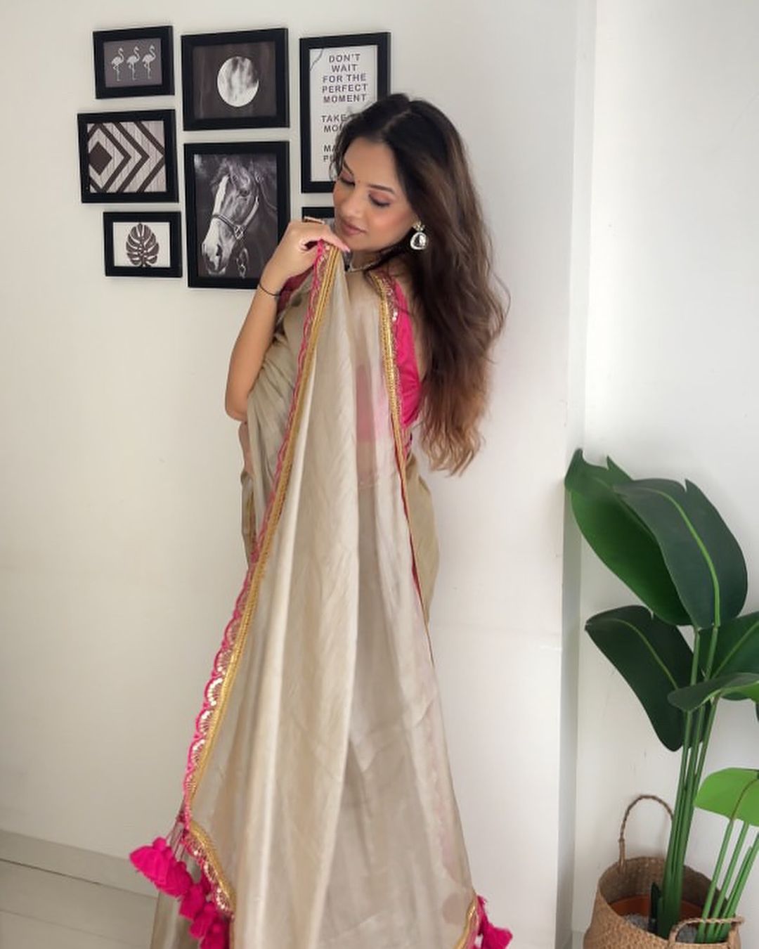 Gold and Pink Pure Crushed Tissue Silk by Icultuer