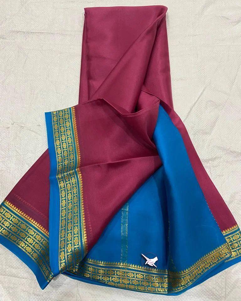 Elegant Mysore Silk Saree with Vibrant Contrast Pallu and Matching Blouse
