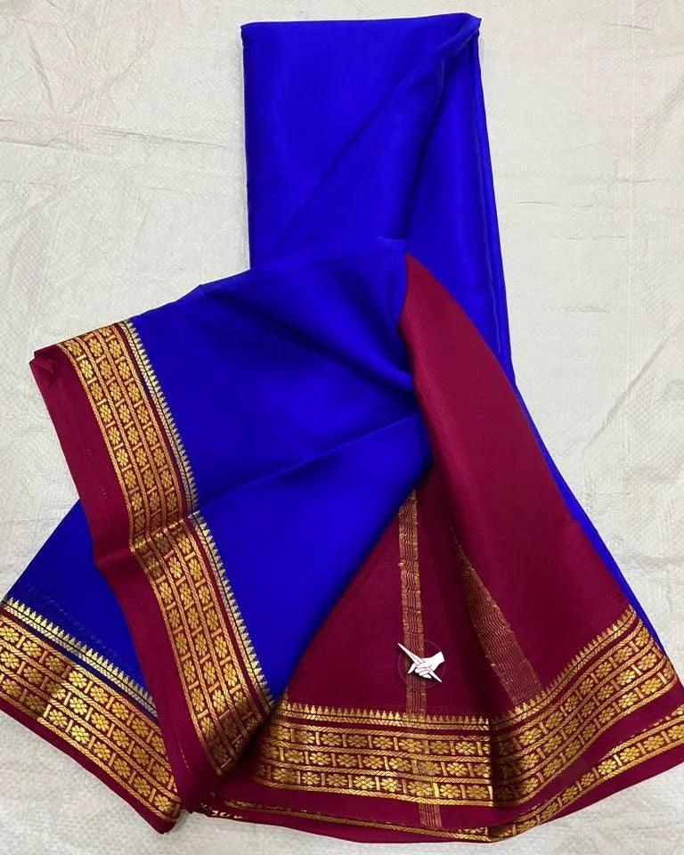 Elegant Mysore Silk Saree with Vibrant Contrast Pallu and Matching Blouse