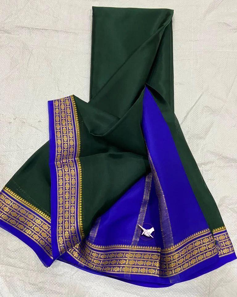 Elegant Mysore Silk Saree with Vibrant Contrast Pallu and Matching Blouse