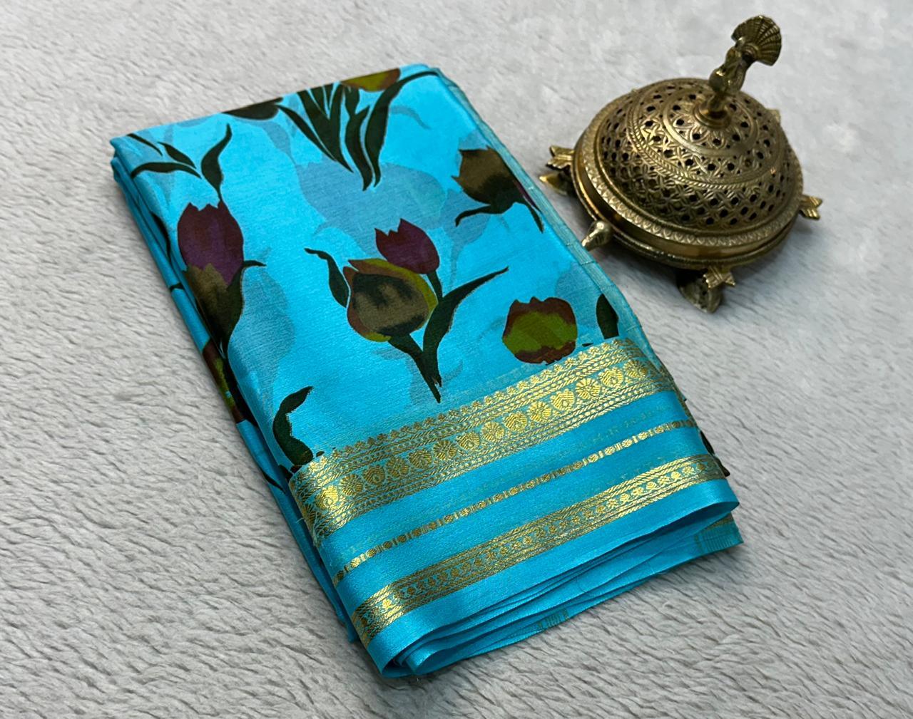 Elegance Redefined: Stunning Floral Silk by Icultuers with Patta Pallu & Plain Blouse