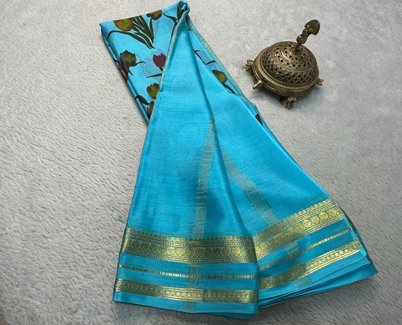 Elegance Redefined: Stunning Floral Silk by Icultuers with Patta Pallu & Plain Blouse