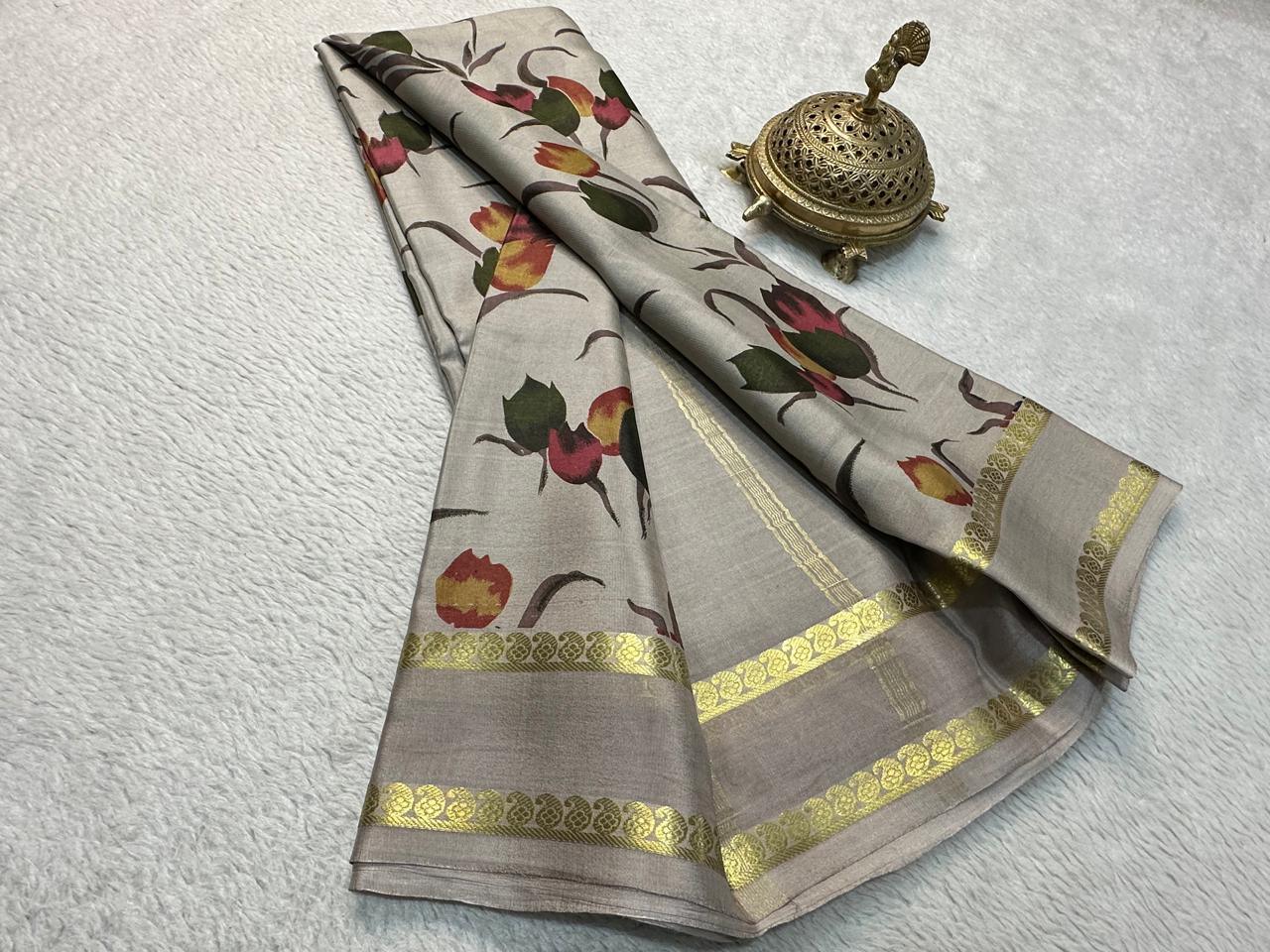 Unveil Your Grace: Floral Silk by Icultuers with Elegant Patta Pallu & Blouse