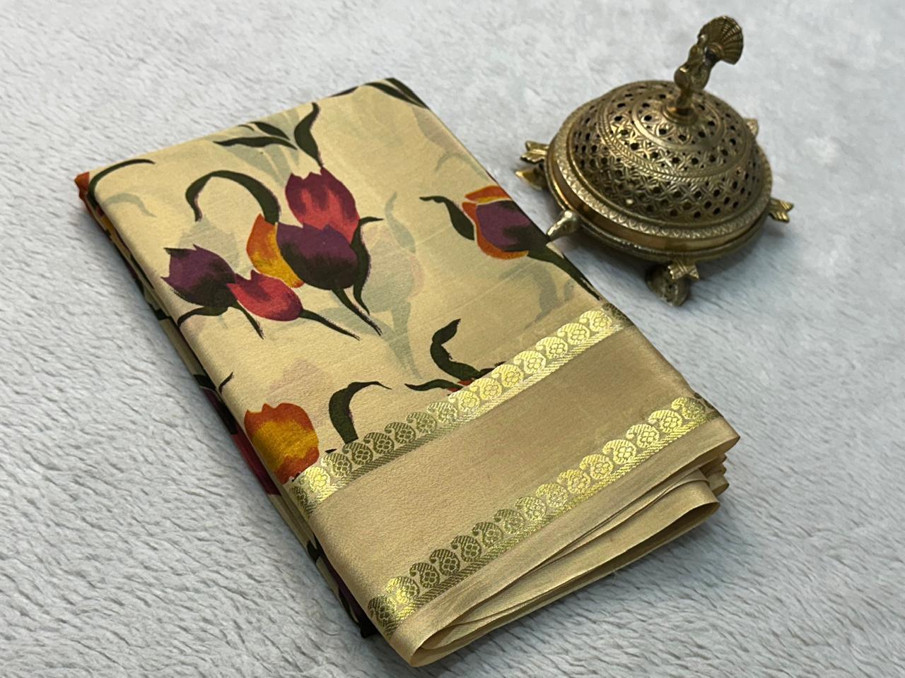 Captivating Charm: Floral Printed Silk by Icultuers with Classic Patta Pallu