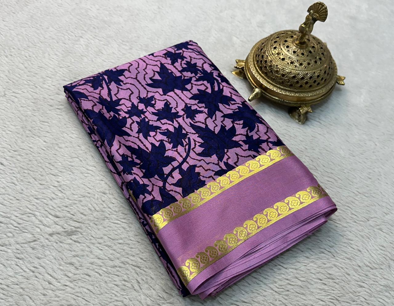 Floral Symphony: Elegant Silk by Icultuers with Patta Pallu & Plain Blouse