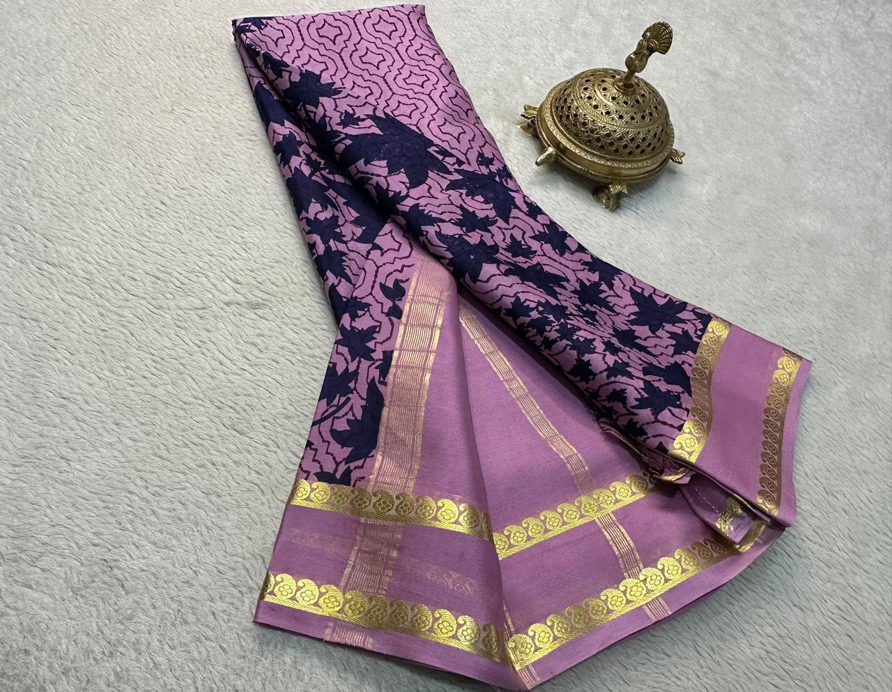 Floral Symphony: Elegant Silk by Icultuers with Patta Pallu & Plain Blouse
