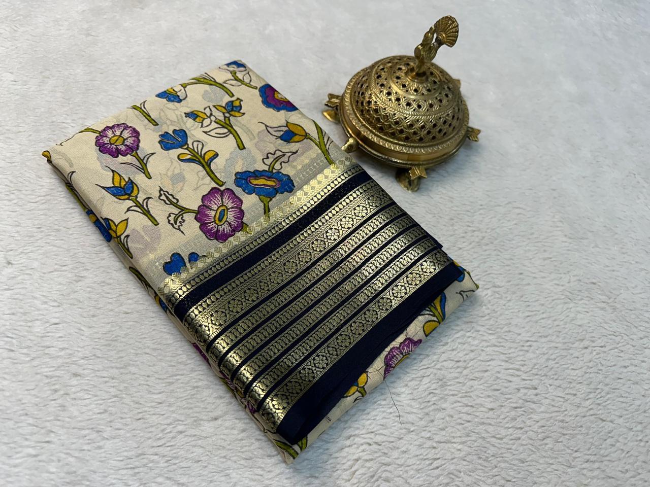 Beautiful Modern Printed Mysore Crepe Silk with Blouse