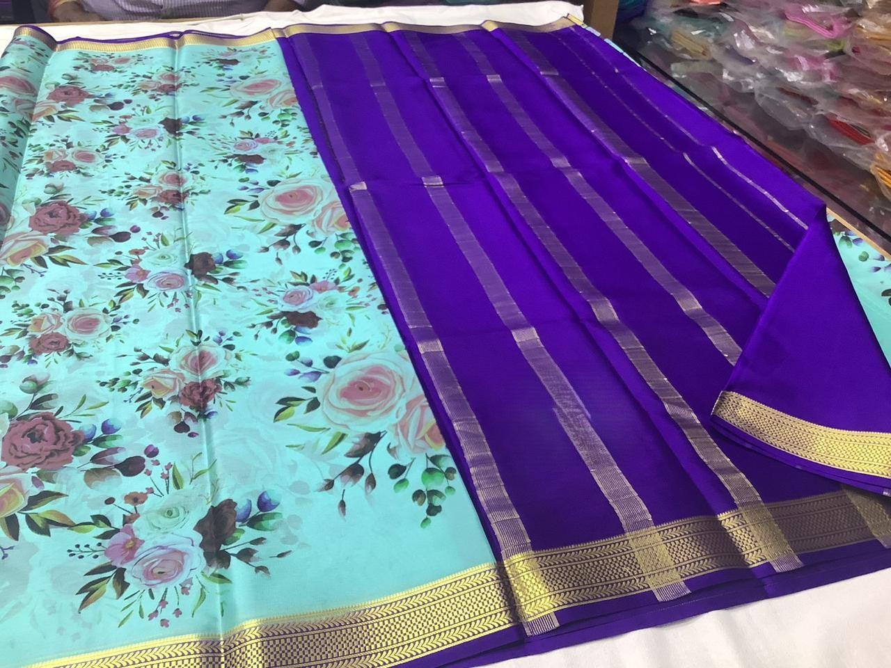 Beautifully Modern Printed Mysore Crepe Silk with Blouse
