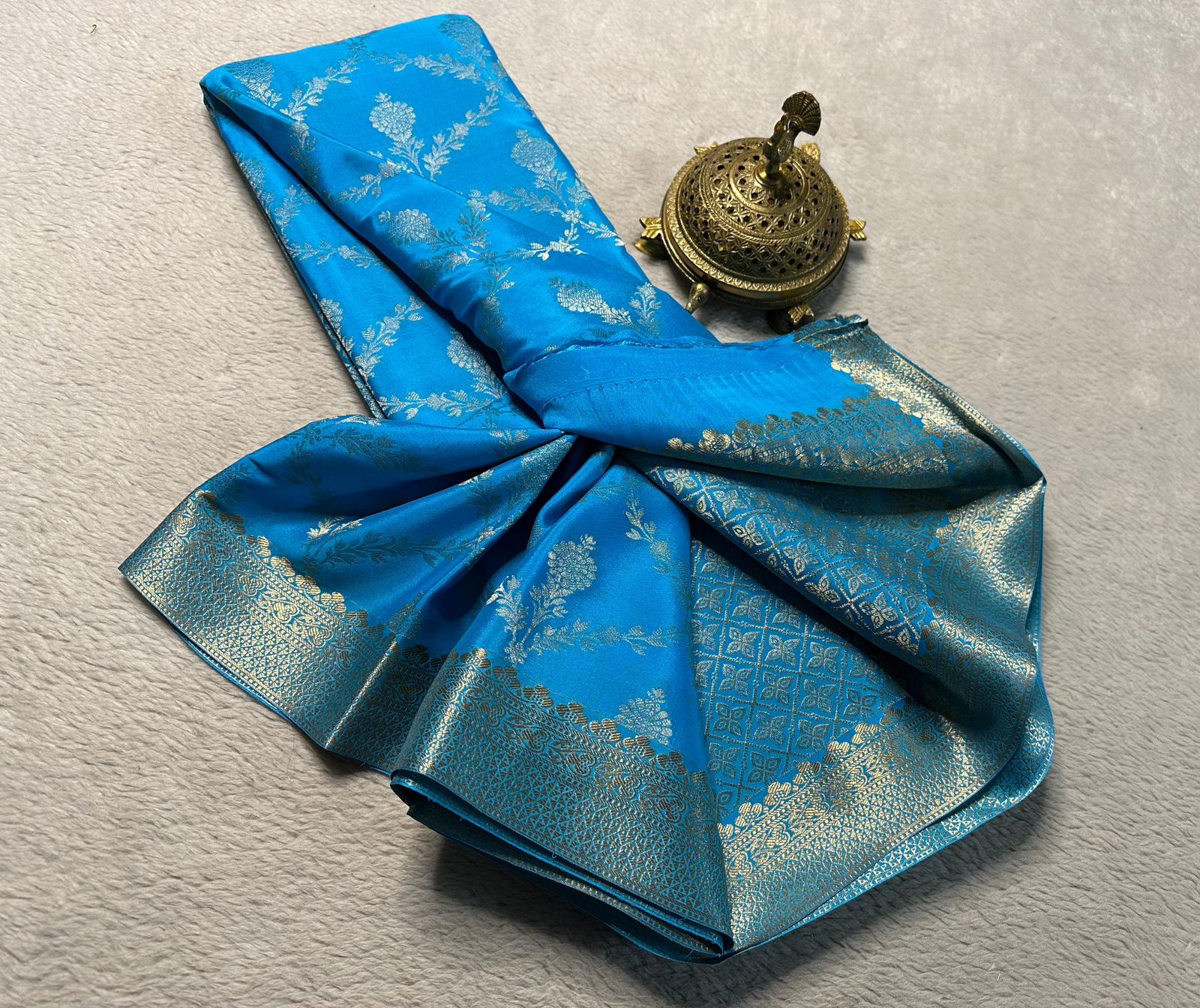 Embrace Luxury: Silk Brocade by Icultuer Adorned with Lavish Gold & Silver Zari