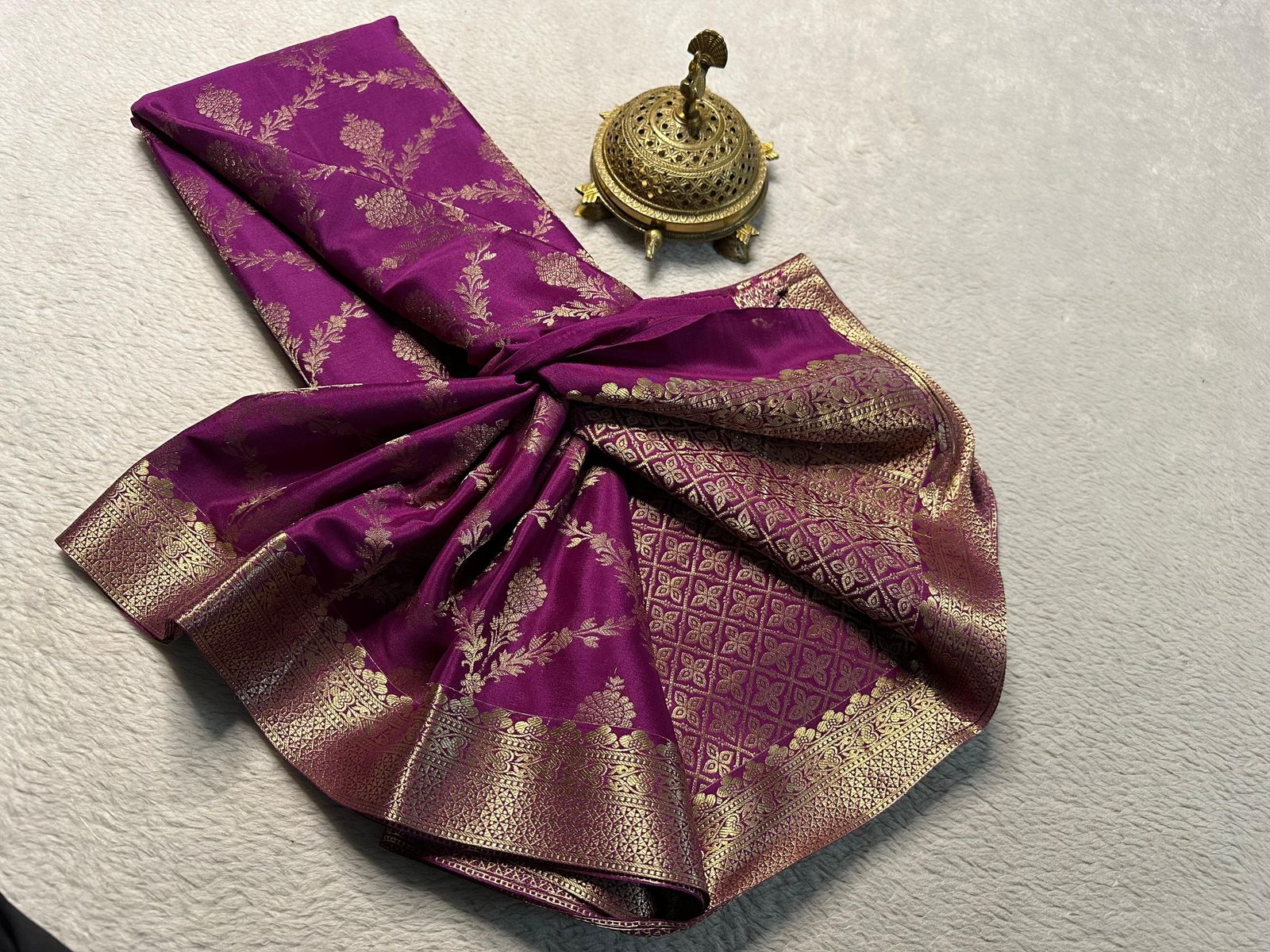 Embrace Luxury: Silk Brocade by Icultuer Adorned with Lavish Gold & Silver Zari